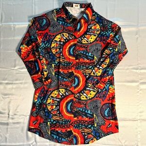 Multi-Patterned Button Down Shirt Dress SZ M